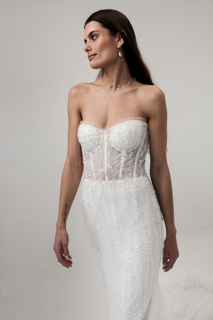 SAINT Bridal Couture | Marceau | Off-White with Beaded Appliqu SAINT Bridal Couture | Marceau | Off-White with Beaded Appliqu
