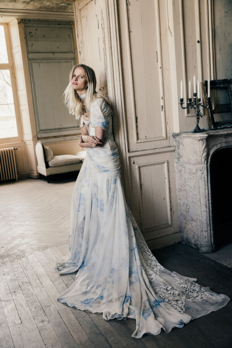 blue graduation dress midi Ethereal Blue Off-Shoulder Floral Tulle Ball Gown – Romantic Embroider –  vigocouture main image 1